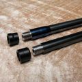 Rapid 7 Barrels, Left, original with weight removed, sleeved, Oil blued and screw cut for standard moderator, Right new BSA replacement, both screw cut and with polished target crown