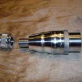 Aluminium UNF frame adapter for Stealth, knurled and jewelled with thread protector ring removed, side view
